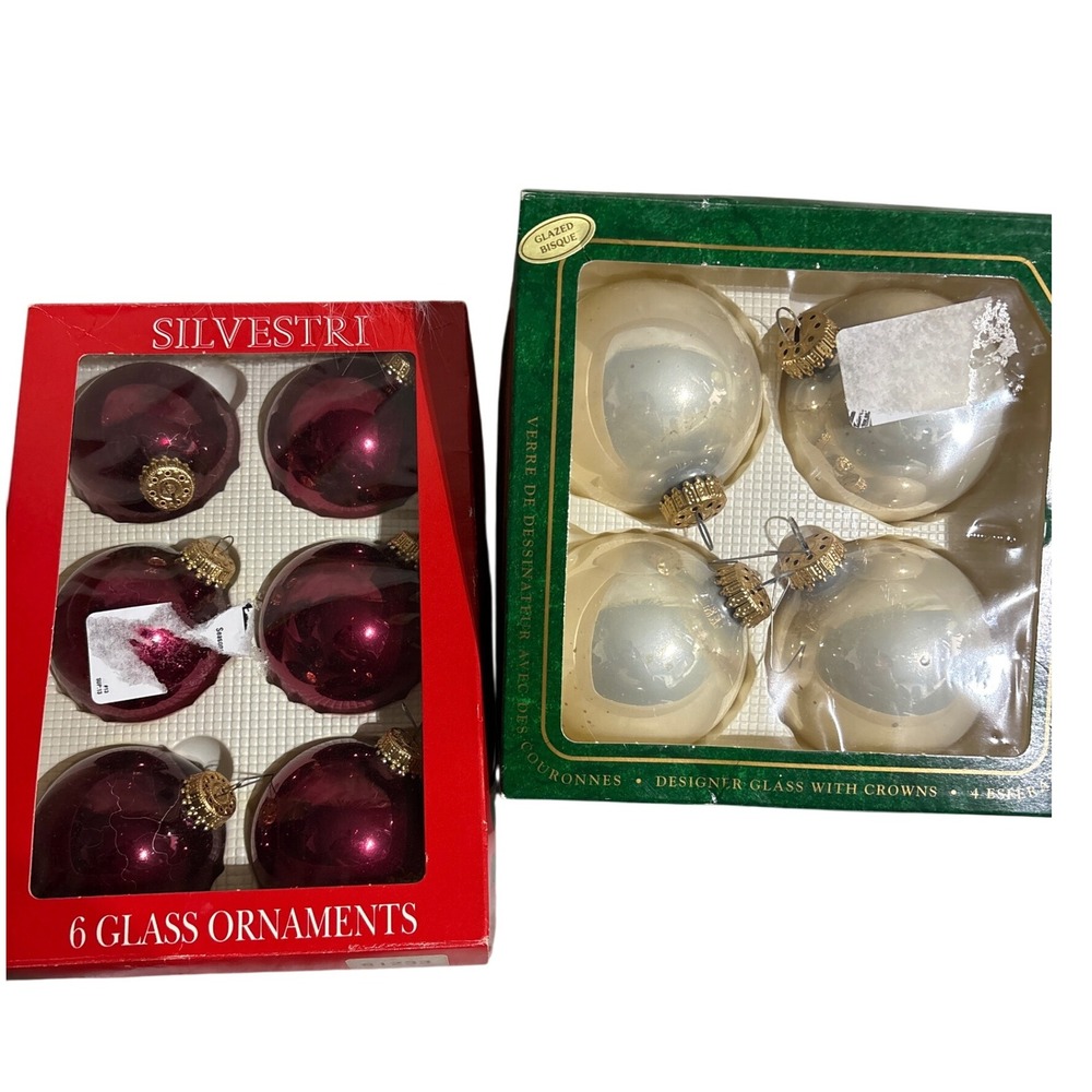 Silvestri 6 Glass Christmas Ornaments Glitter Gold Caps Krebs Christmas by Krebs